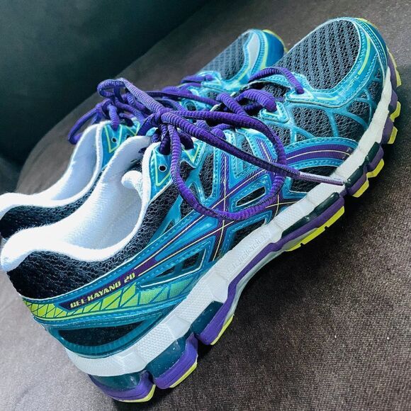 New ASICS GEL KAYANO 20 Black Blue Purple Lime 9 US Womens Medium - Picture 4 of 14